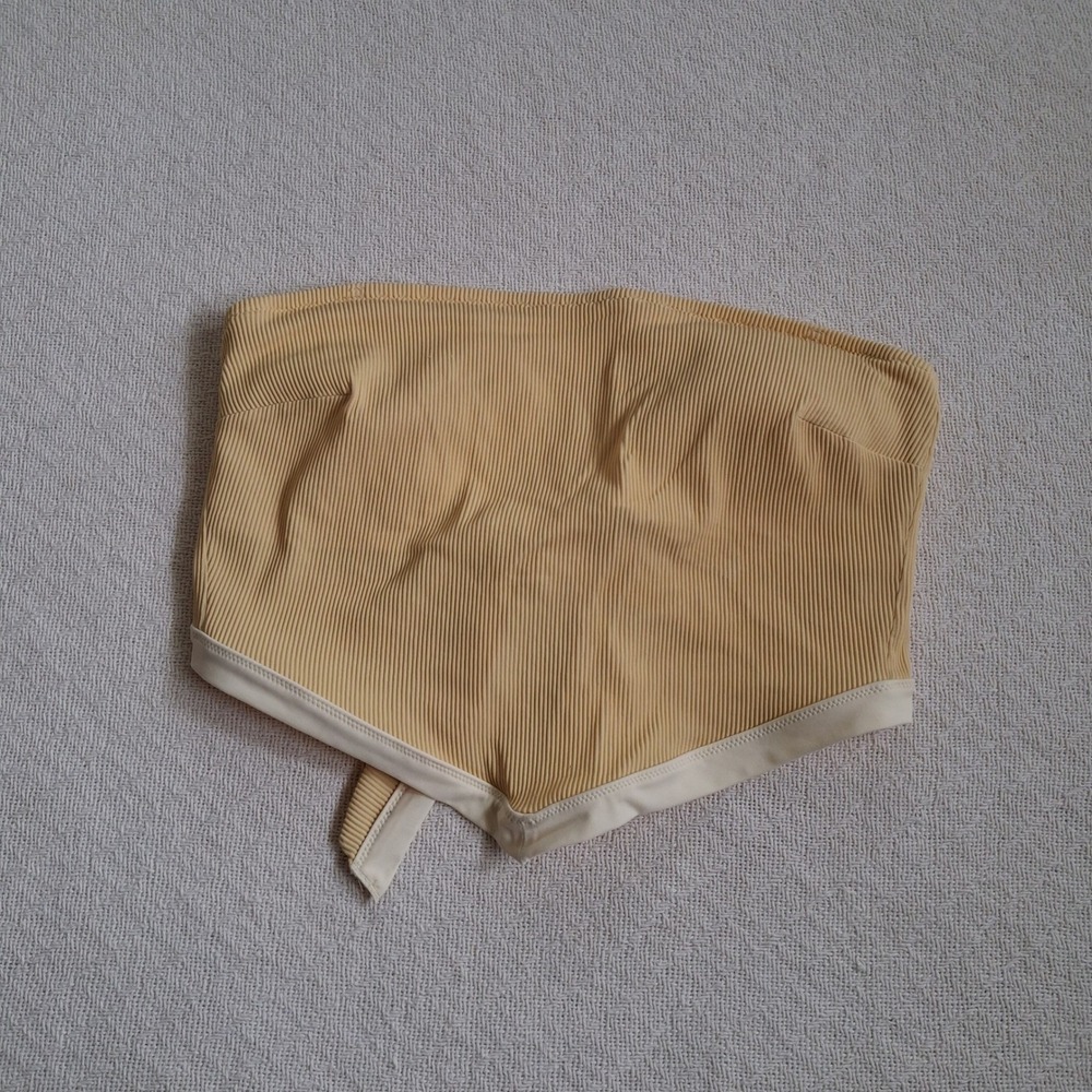 aerie yellow ribbed v hem tie back bandeau top size medium y2k coquette swim